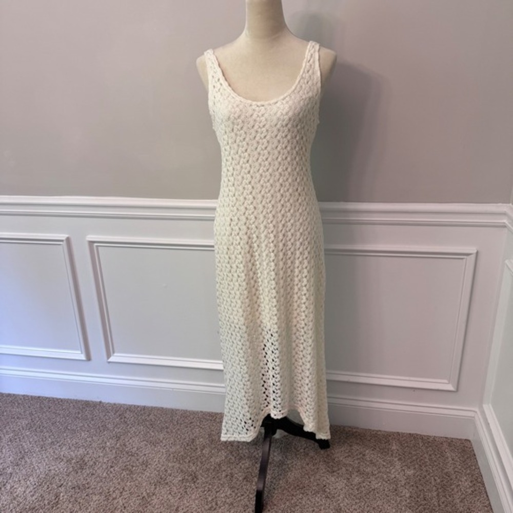 Y2K‎ Cream Crochet Cottagecore Maxi Earthy Boho Sleeveless Scoop Neck L - Picture 2 of 13